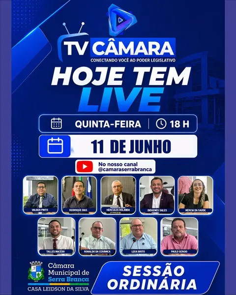 HOJE TEM SESSÃO ORDINÁRIA!