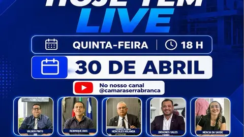 Câmara de Serra Branca: Sessão Ordinária hoje, 18h, com transmissão ao vivo