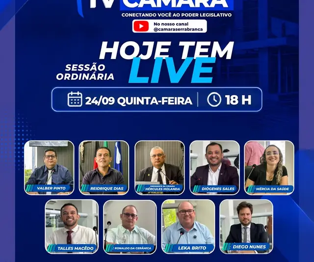 Câmara de Serra Branca anuncia sessão para 24/09, às 18:00h
