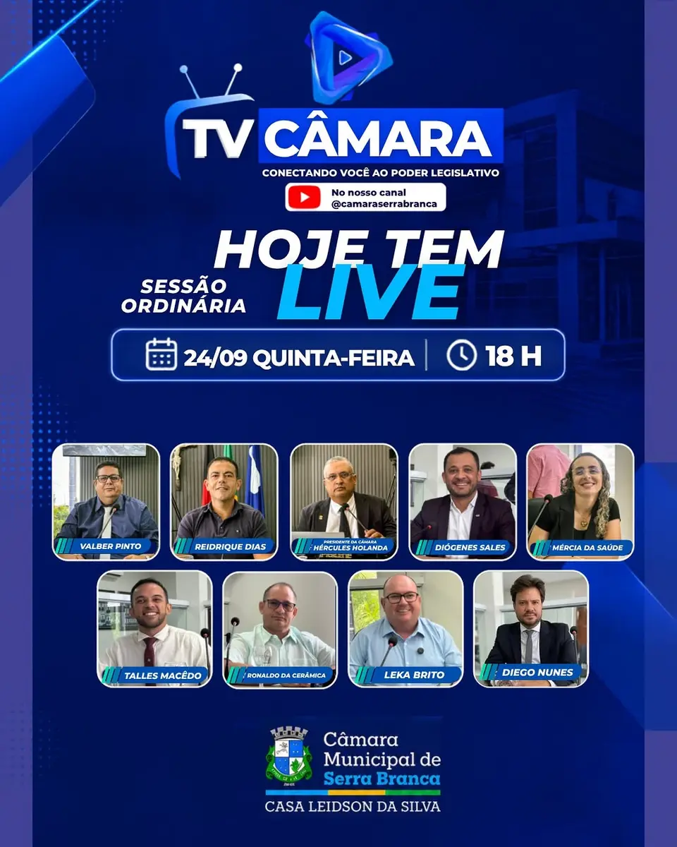Câmara de Serra Branca anuncia sessão para 24/09, às 18:00h