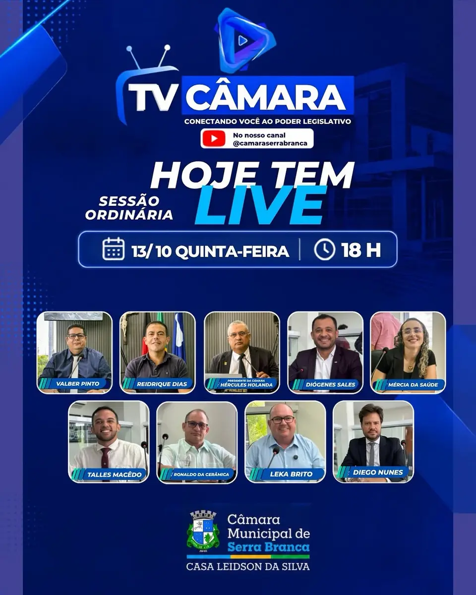 Câmara de Serra Branca anuncia sessão para 13 de outubro, às 18h