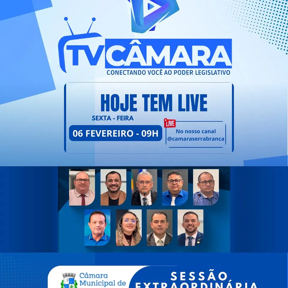 Câmara de Serra Branca transmite Sessão Extraordinária ao vivo às 9h