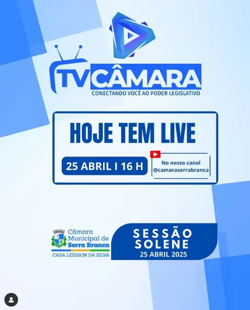 Hoje, a partir das 16h, tem Sessão Solene ao vivo na TV Câmara!