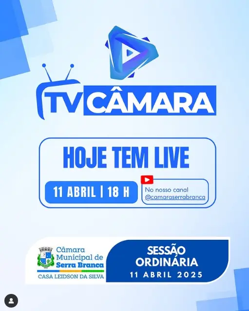 Hoje, a partir das 18h, temos mais um importante encontro pela TV Câmara, com a transmissão da sessão da Casa Leidson da Silva.
